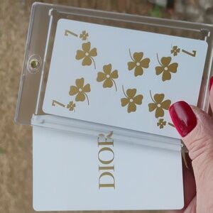 Dior gold holographic 7 clover collectors playing card in magnetic case